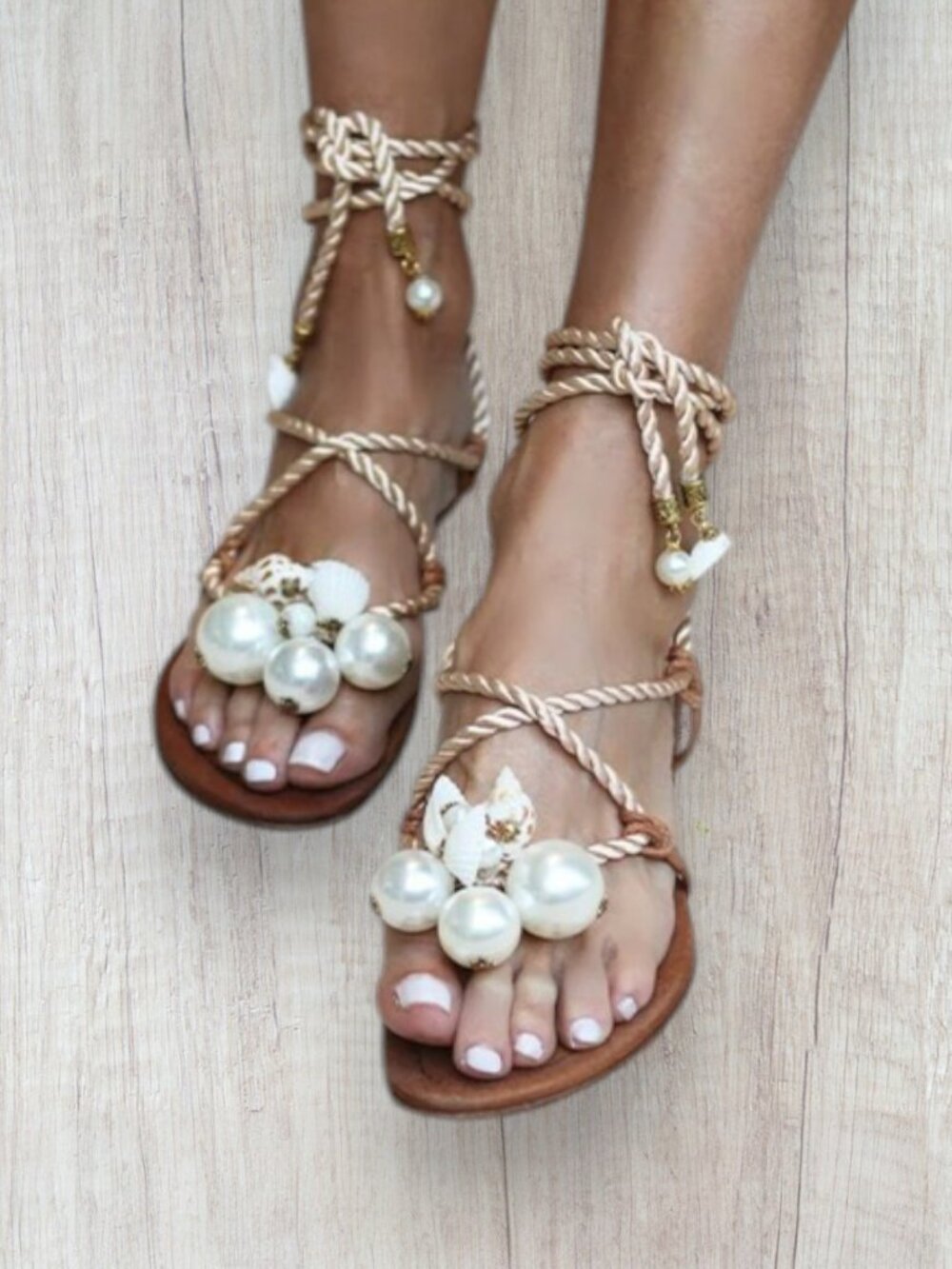 Alameda Turquesa Pearl Shell Wrap Sandals Leather Handmade Portugal Size 39 Boho